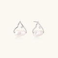 Silver mountain outline studs with baroque pearl and diamond accent on white background