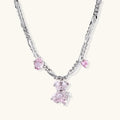 Silver twisted chain necklace with fairy tale carriage pendant adorned with pink cubic zirconia gemstones